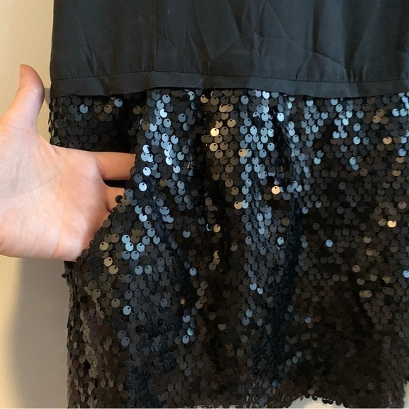 Nanette Lepore Black Silk Sequin Sleeveless Shift Mini Dress Size 8 - Picture 6 of 10